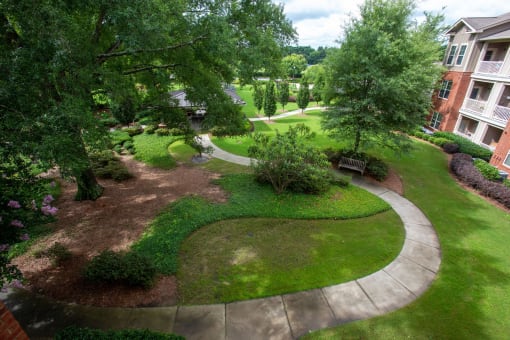 Scenic garden path in a landscaped area