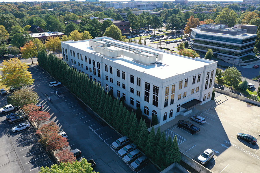 Aerial view of the Center Place Senior Apartments building.