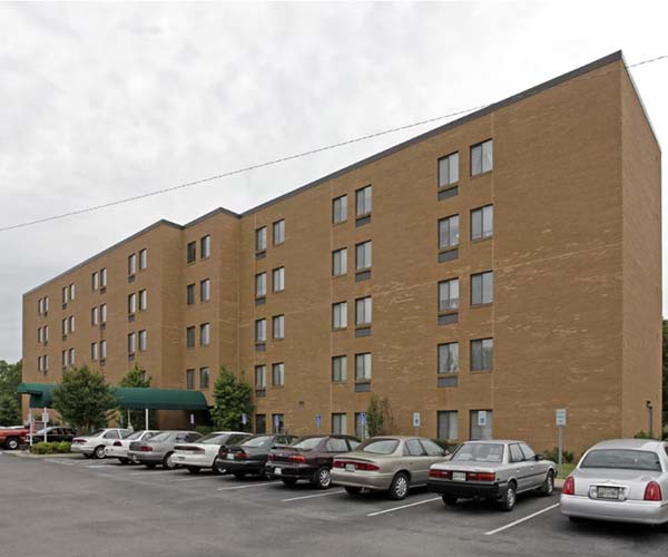 Exterior view of the senior apartment building.