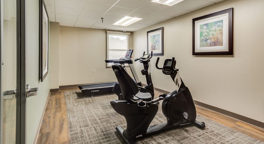 Exercise equipment in a fitness area