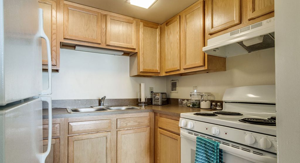 A clean kitchen area in a senior apartment.