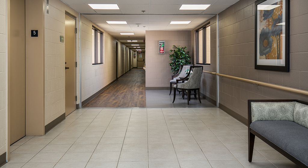 Interior hallway with seating and decor