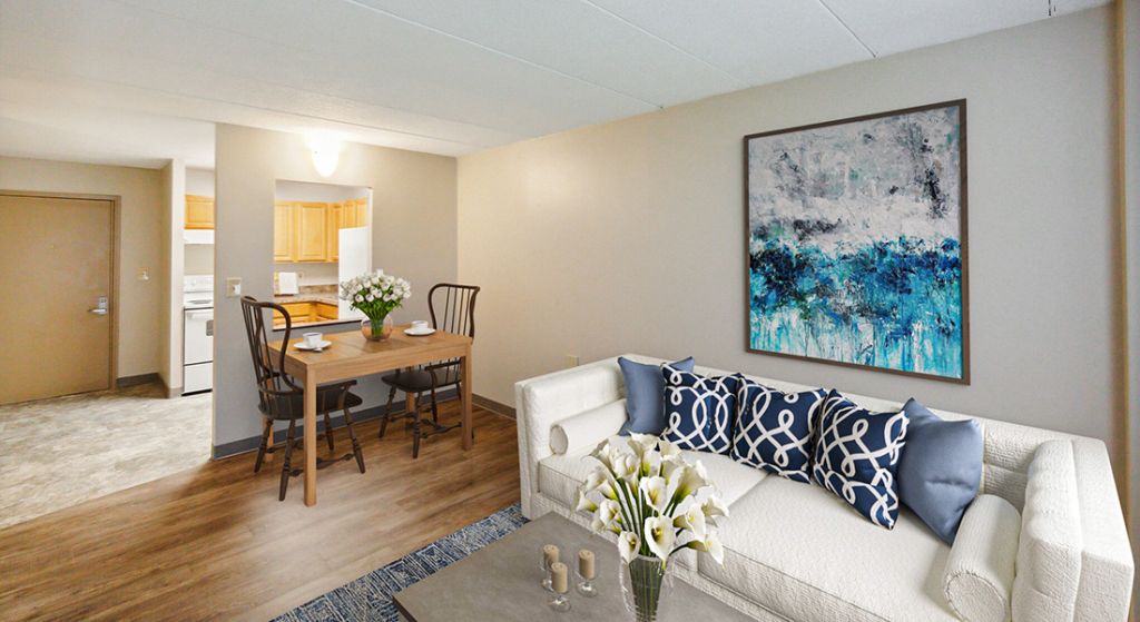 Cozy living area with dining space and decor