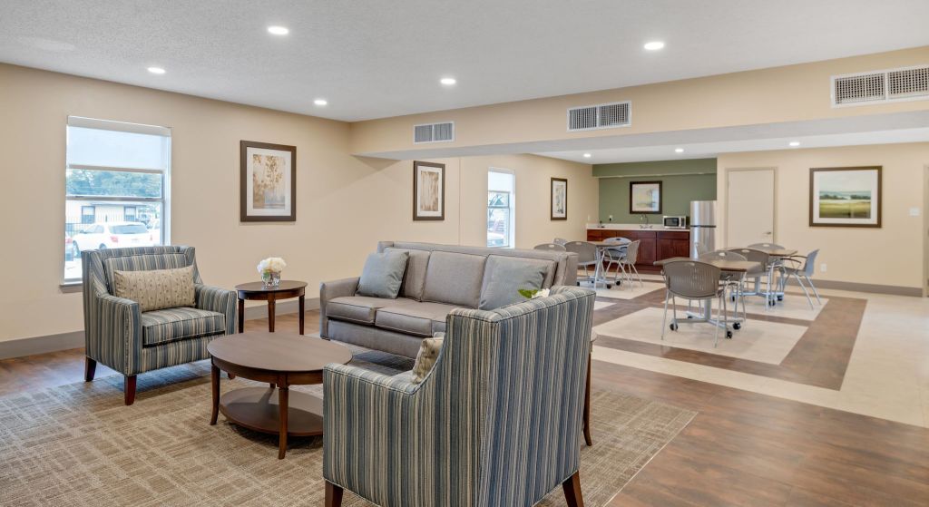 Common area with seating and tables