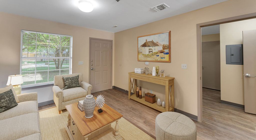 Cozy interior living area with furnishings.