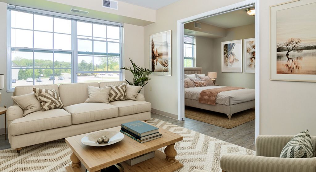 Cozy living room with adjoining bedroom