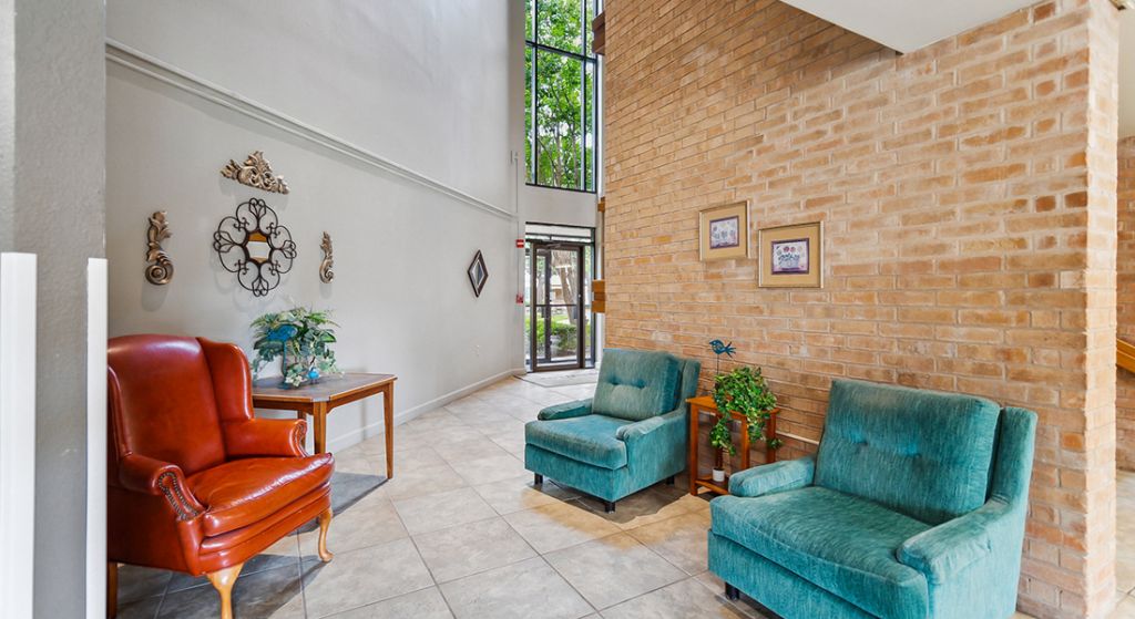 Bright and welcoming lobby area with seating.