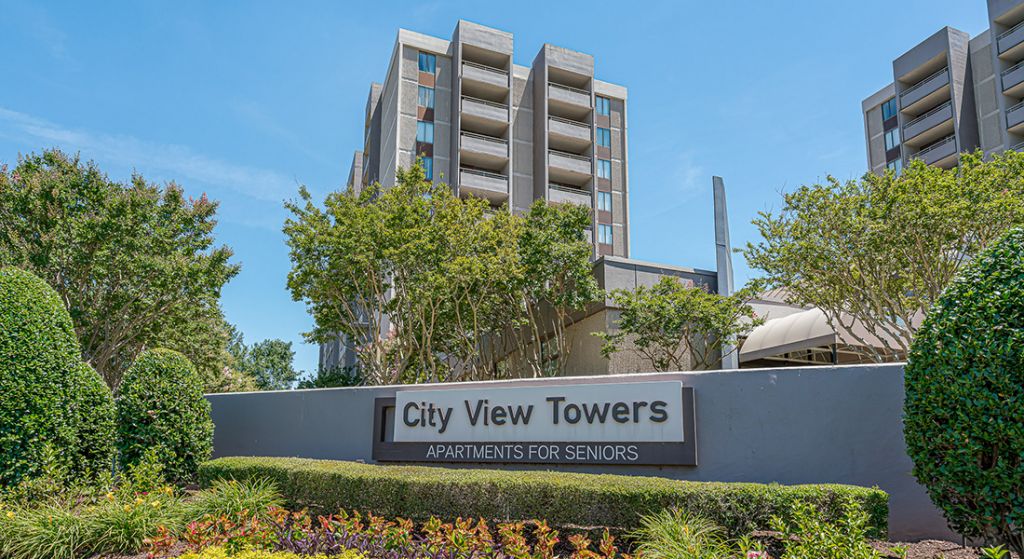 Building exterior of City View Towers for seniors.