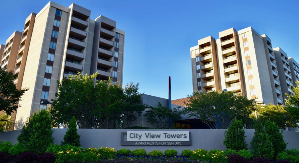 Exterior view of City View Towers for seniors