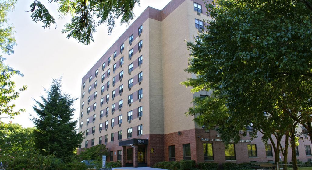Exterior view of Center Place Senior Apartments building.