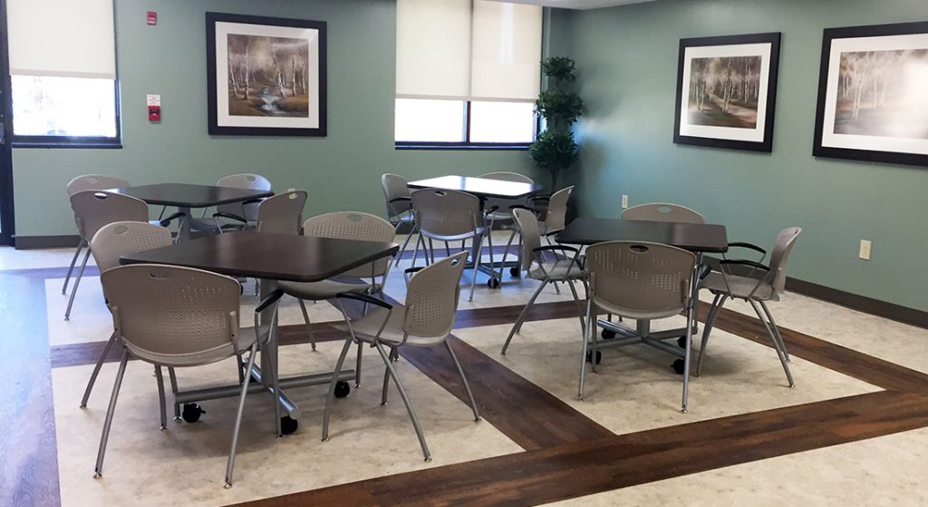 Common area with tables and chairs