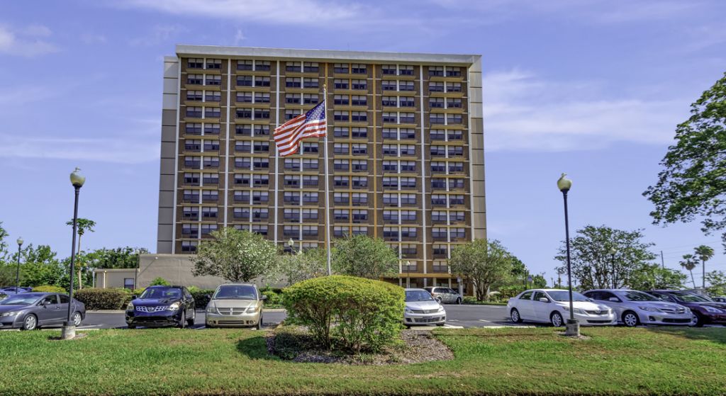 Exterior view of a senior apartment building.