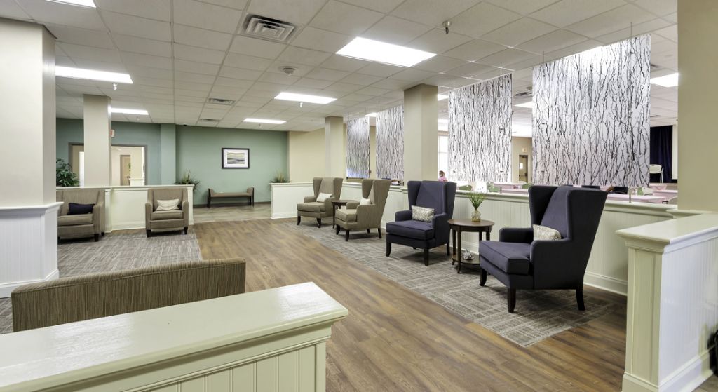 Interior common area with seating and decor.