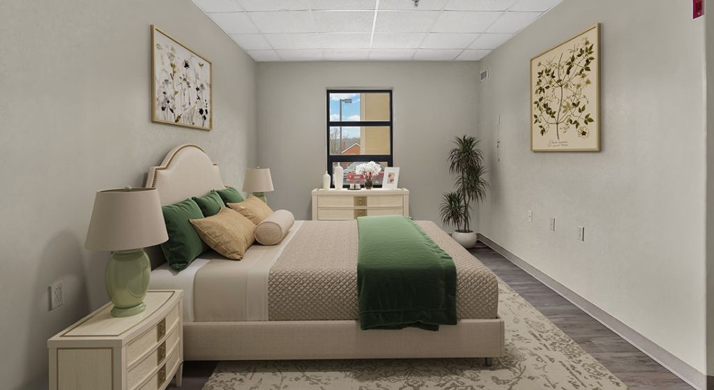 Cozy bedroom setup with natural light.