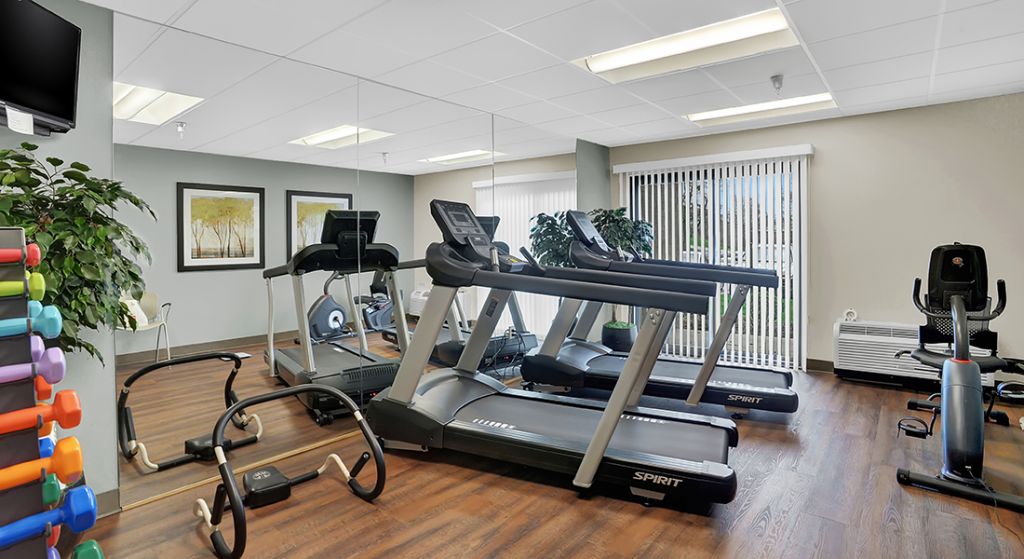 Interior fitness area with exercise equipment
