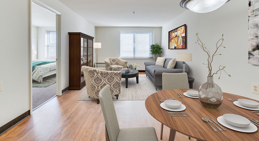 Bright living area in a senior apartment