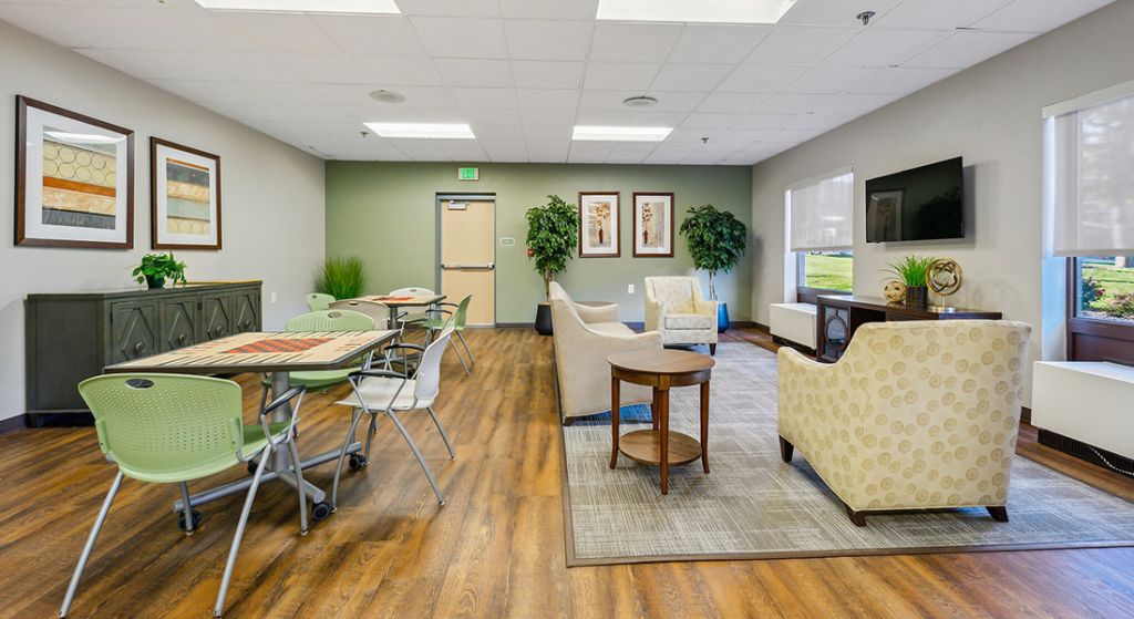 Common area with seating and dining tables