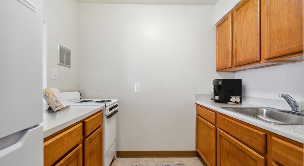 Bright and tidy kitchenette in a senior apartment