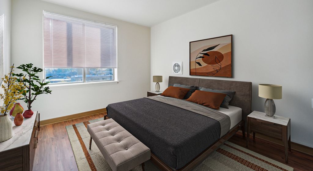 Stylish private bedroom with modern decor