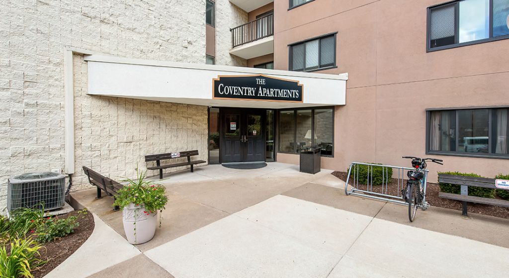 Exterior view of the Covenant Apartments entrance.