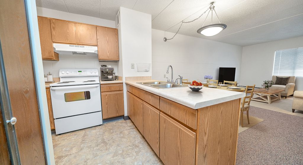 Well-furnished kitchen in a senior apartment