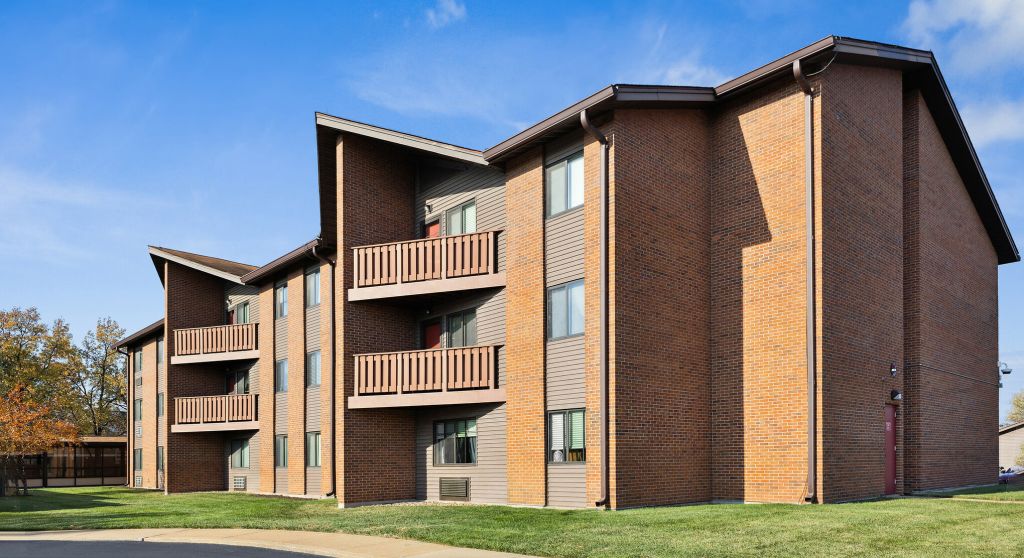 Exterior view of senior apartment building.