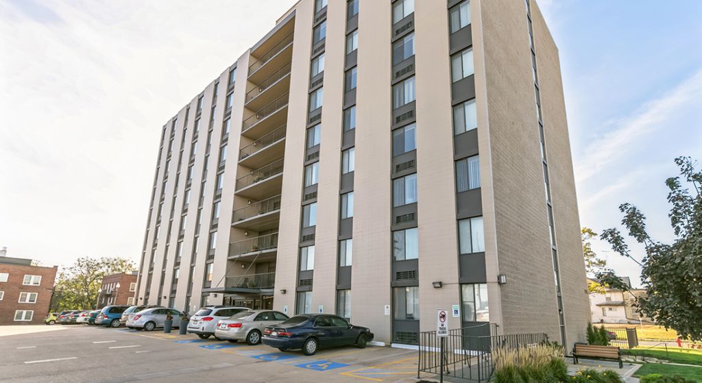 Exterior view of Center Place Senior Apartments building.
