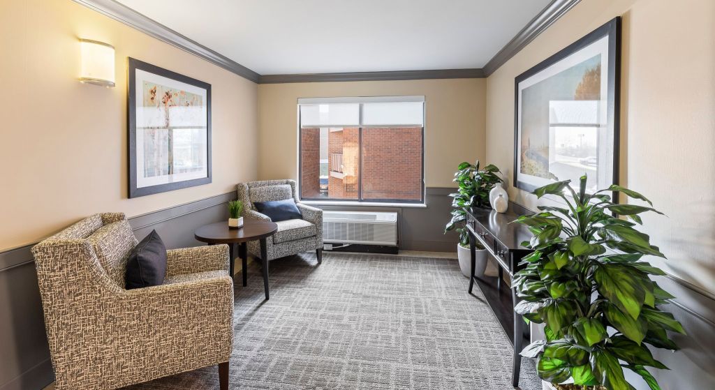 Cozy common area with chairs and plants