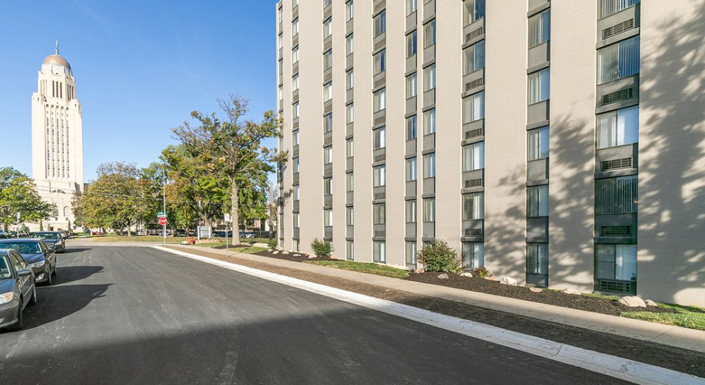 Exterior view of the Center Place Senior Apartments building.