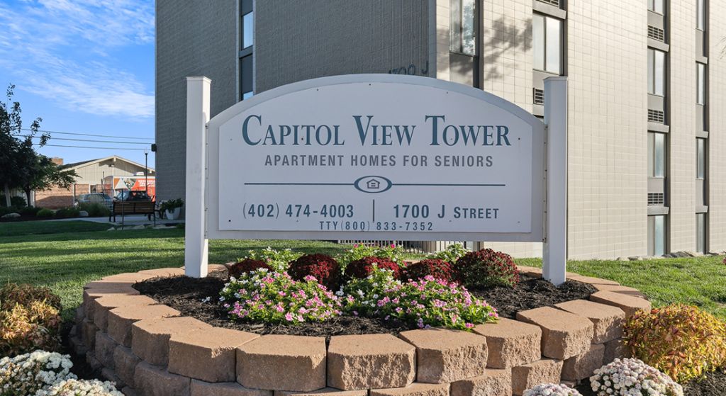 Signage for Capitol View Tower, a senior living facility