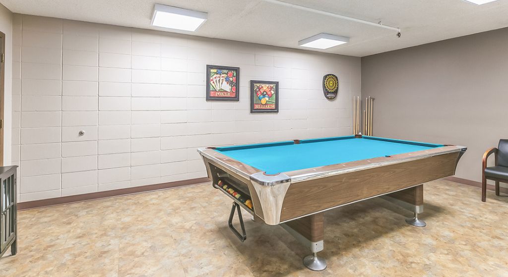 Interior recreational area with a pool table