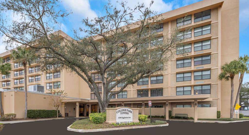 Exterior view of Center Place Senior Apartments building.