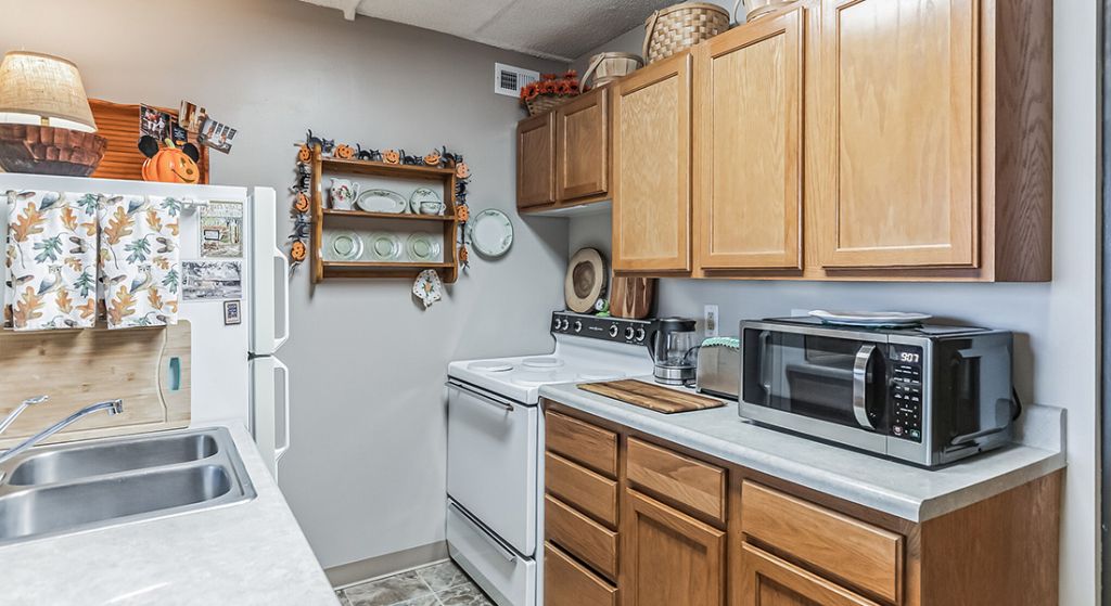 Kitchen area of a senior apartment