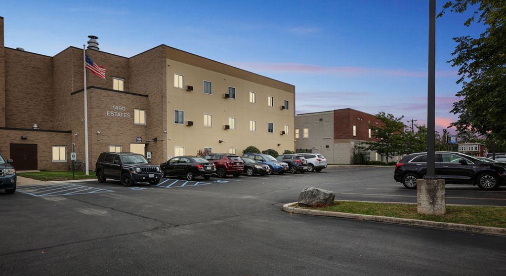 Exterior view of the facility with parking lot