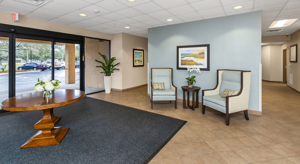 Welcoming lobby with seating and natural light