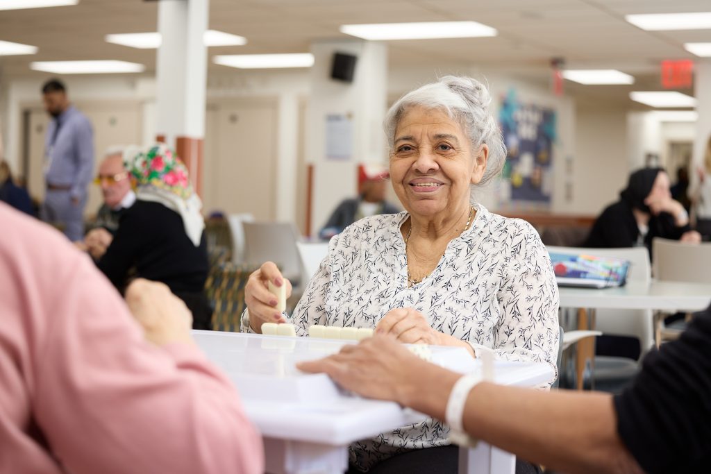 Resident engaging in an activity in a common area.