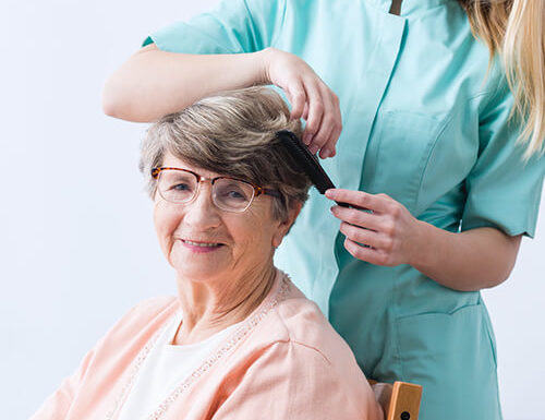 Senior woman enjoying a hairstyle treatment