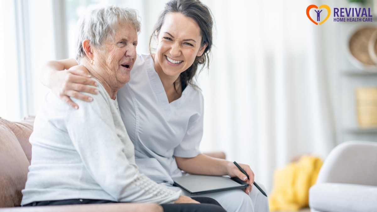 Caregiver enjoys laughter with a senior resident.