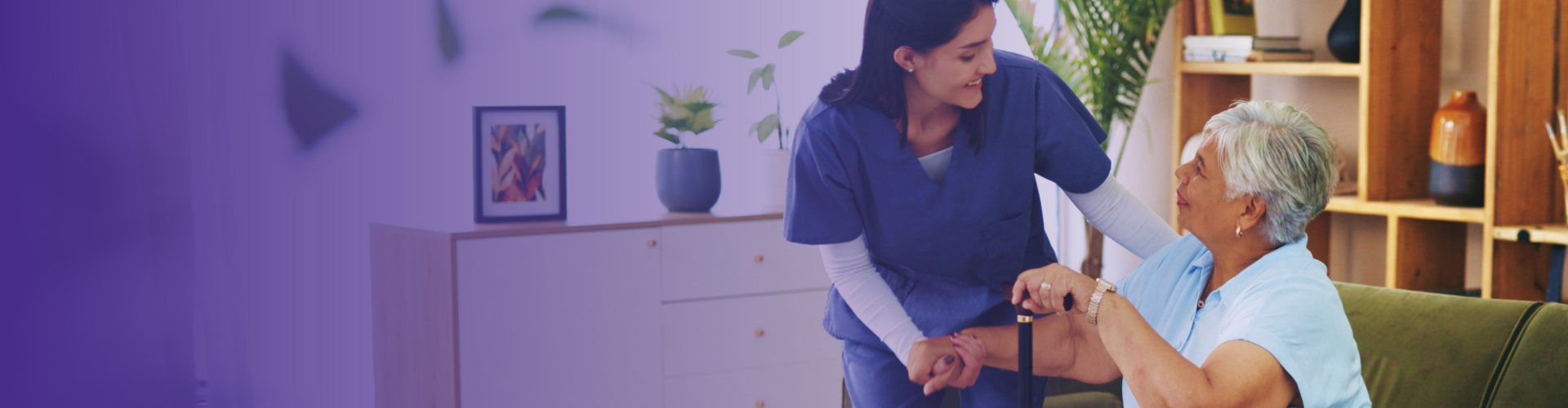 Healthcare worker assisting an elderly resident
