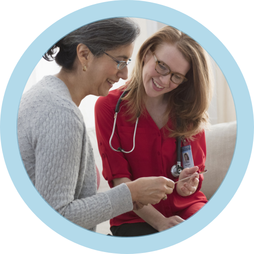 Caregiver and resident sharing a moment together