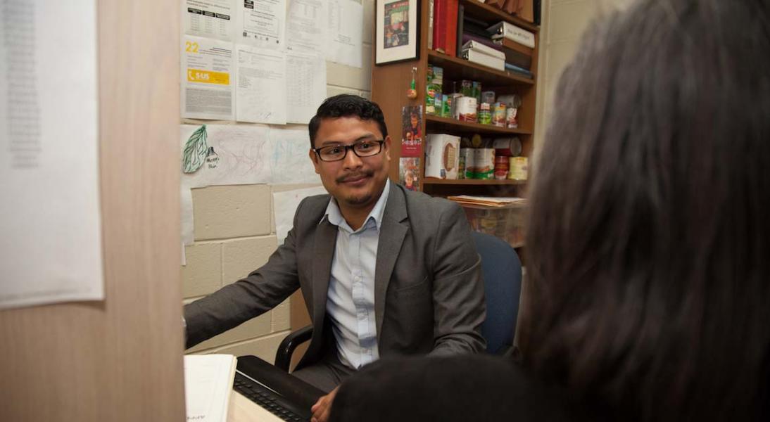 Staff member interacting with a resident