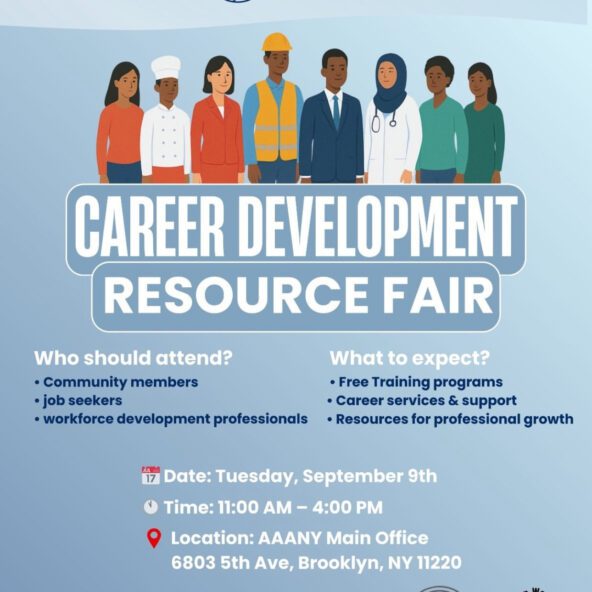 Diverse group of people at a career fair.