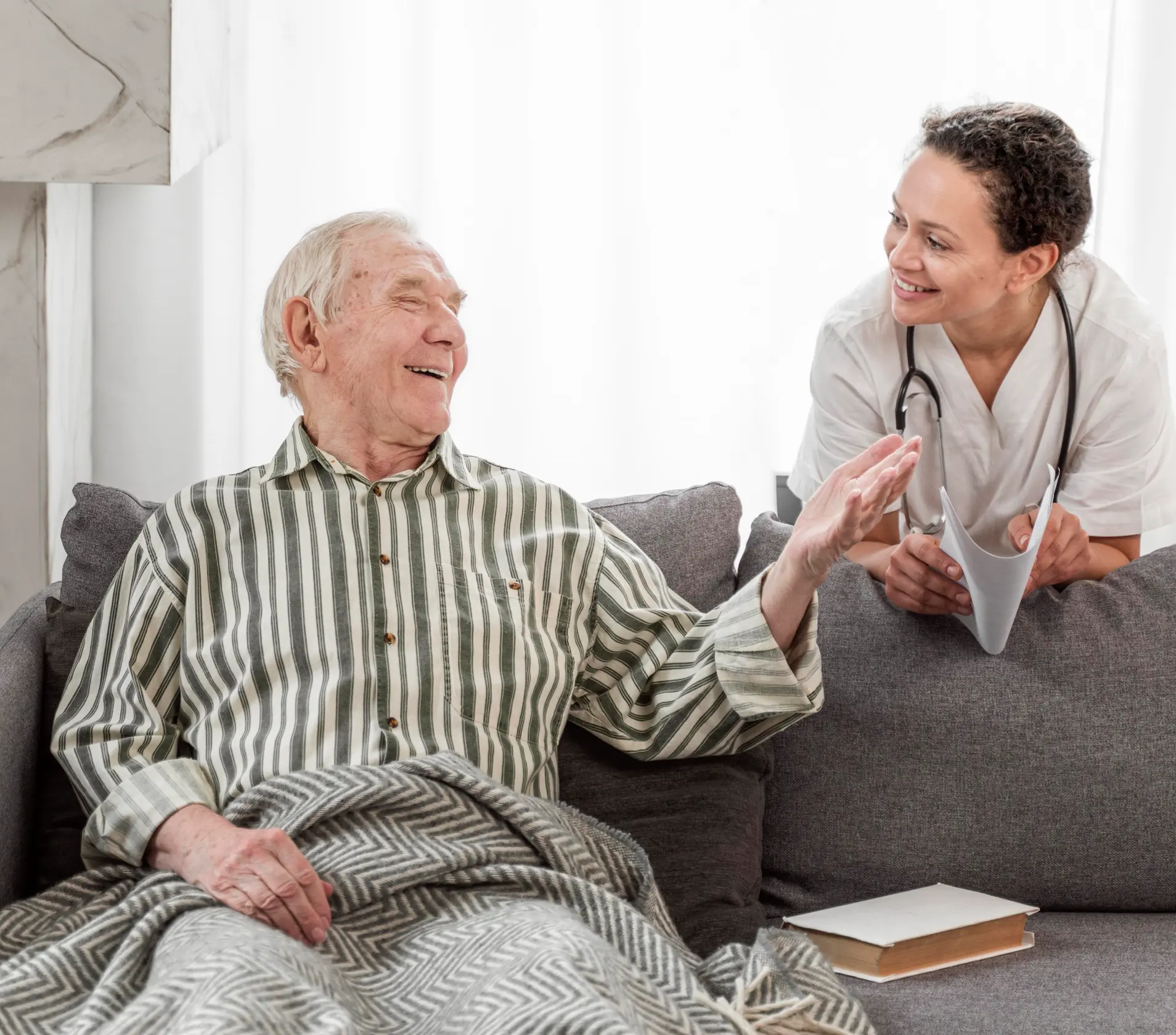 Staff interacting with a resident at the facility.