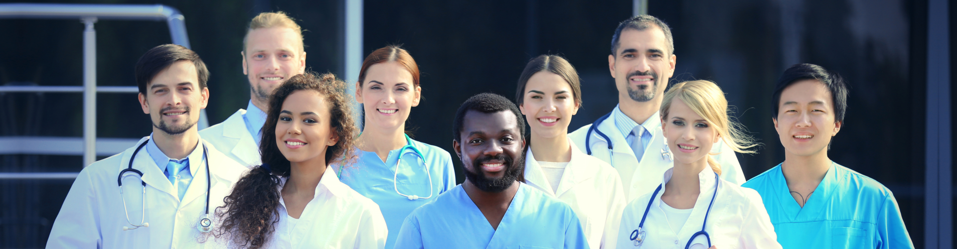 Medical staff posing together outdoors