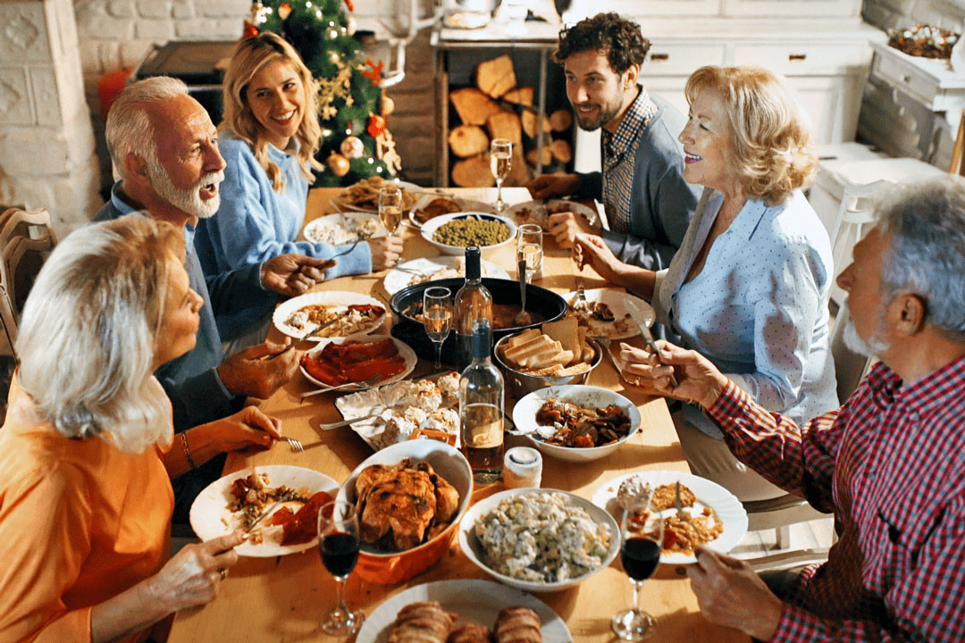 Residents enjoying a festive meal together