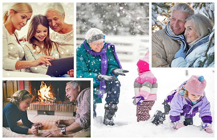 People engaging in winter activities and celebrations.