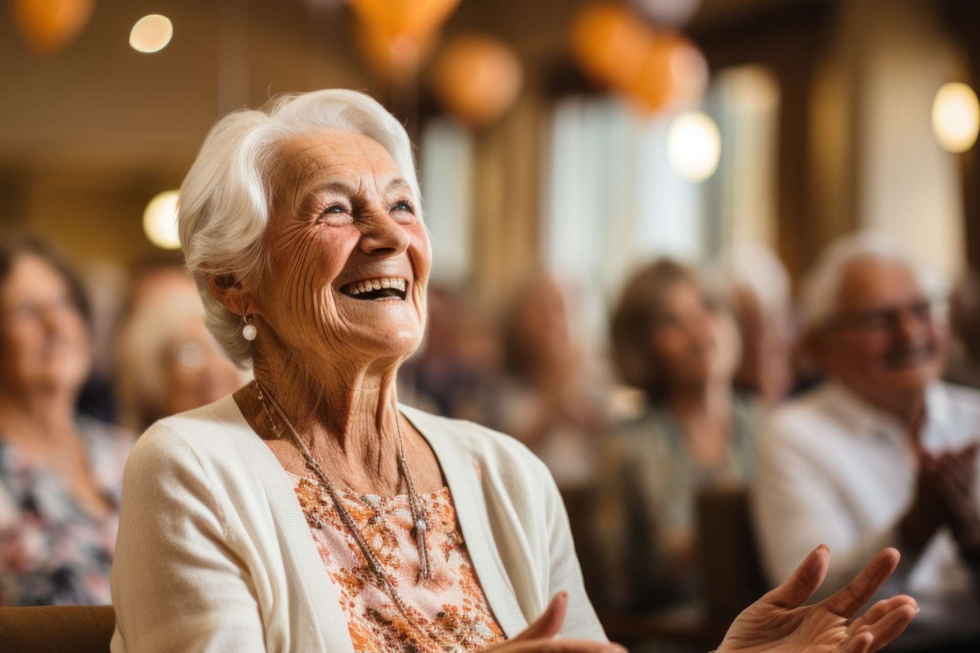 Smiling elderly woman enjoying a celebration