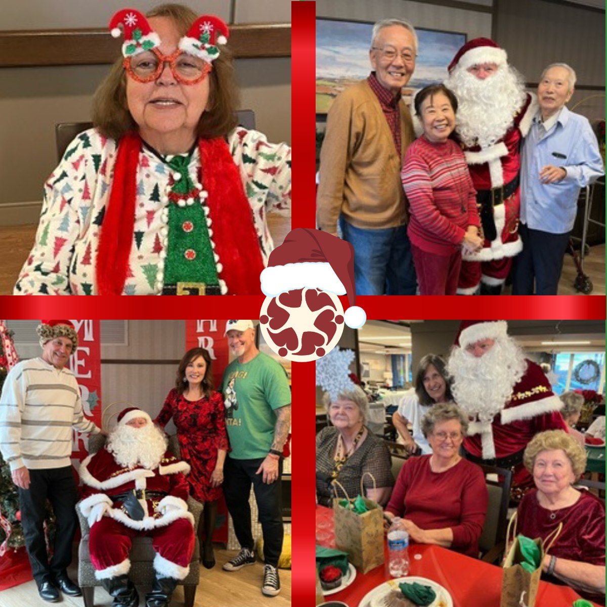 Residents celebrating with Santa during a holiday event.