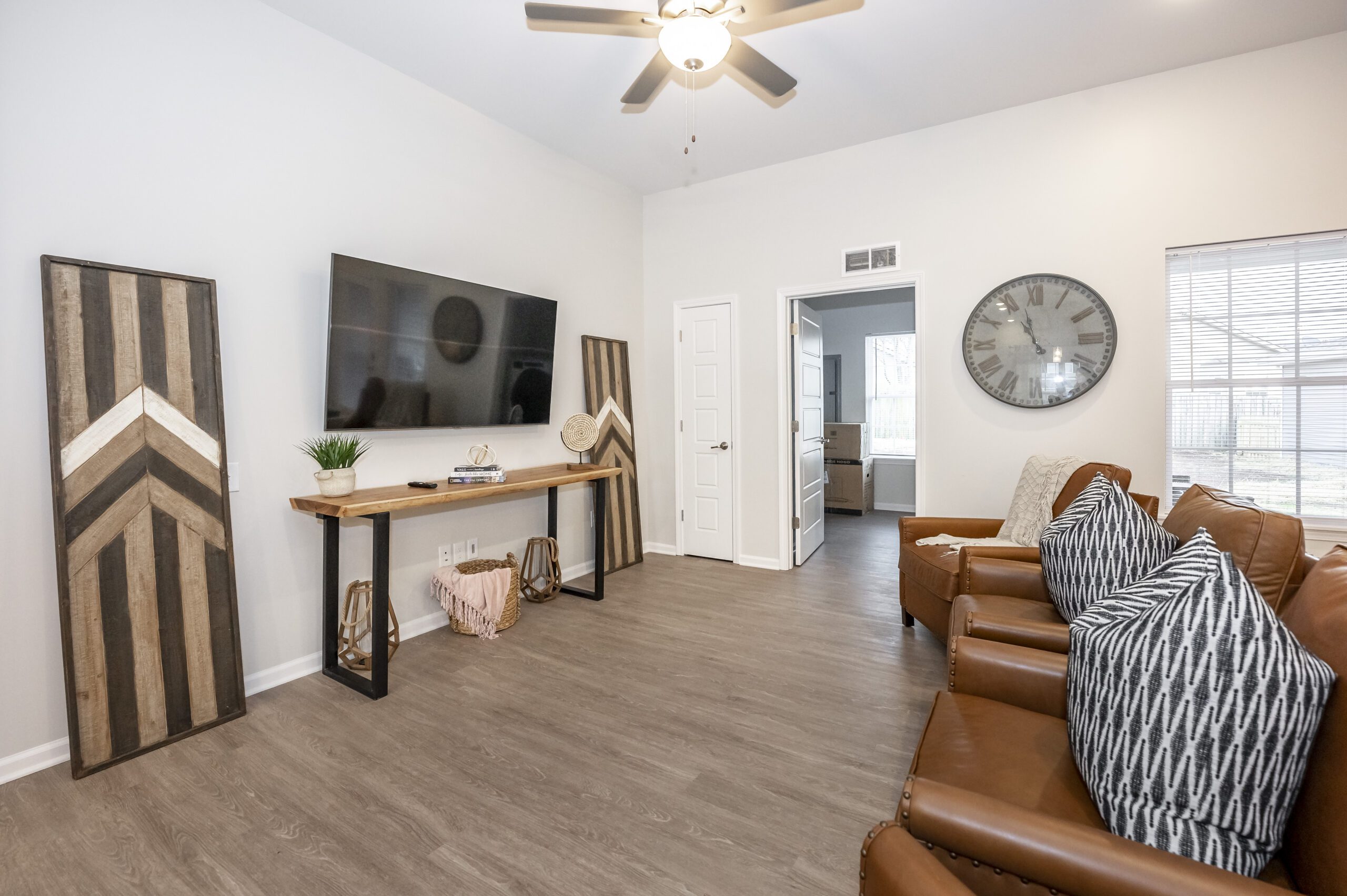Cozy interior common area with furniture and decor