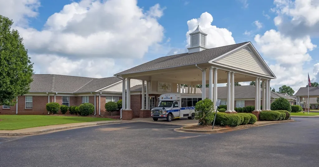 Exterior view of Antioch Valley Senior Living with transportation vehicle